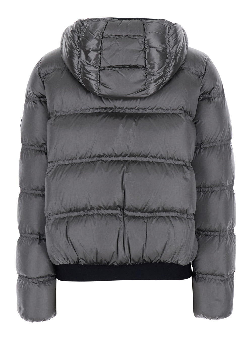 Moncler Women 'Sensation' Gray Down Jacket With Hood And Logo Patch On The Sleeve In Tech Fabric For Women MONCLER