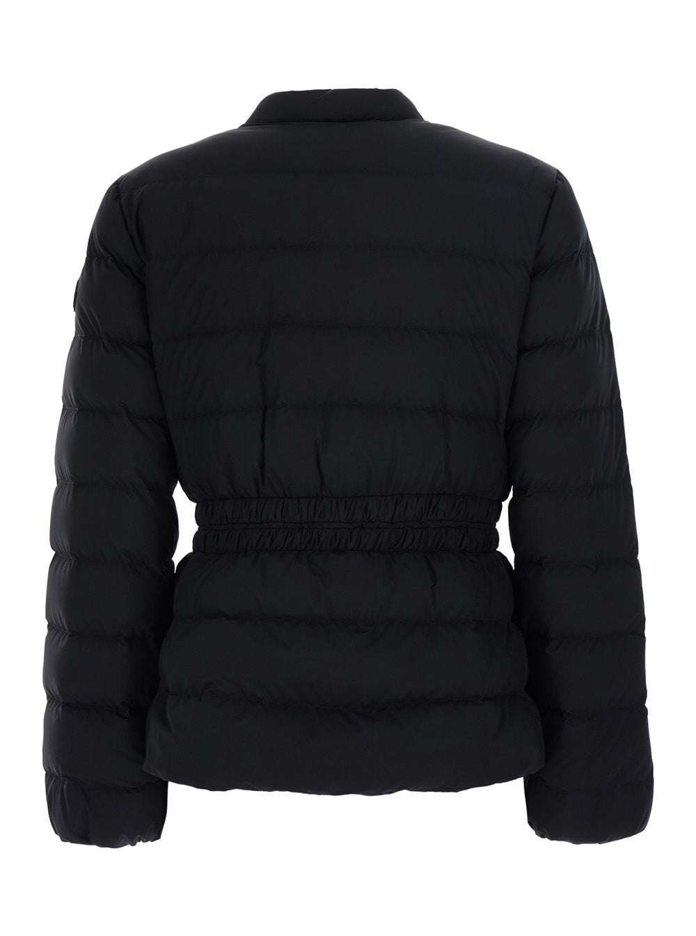 Moncler Women 'Esthetique' Black Down Jacket With Waist Belt And Logo Patch On The Sleeve In Tech Fabric For Women MONCLER