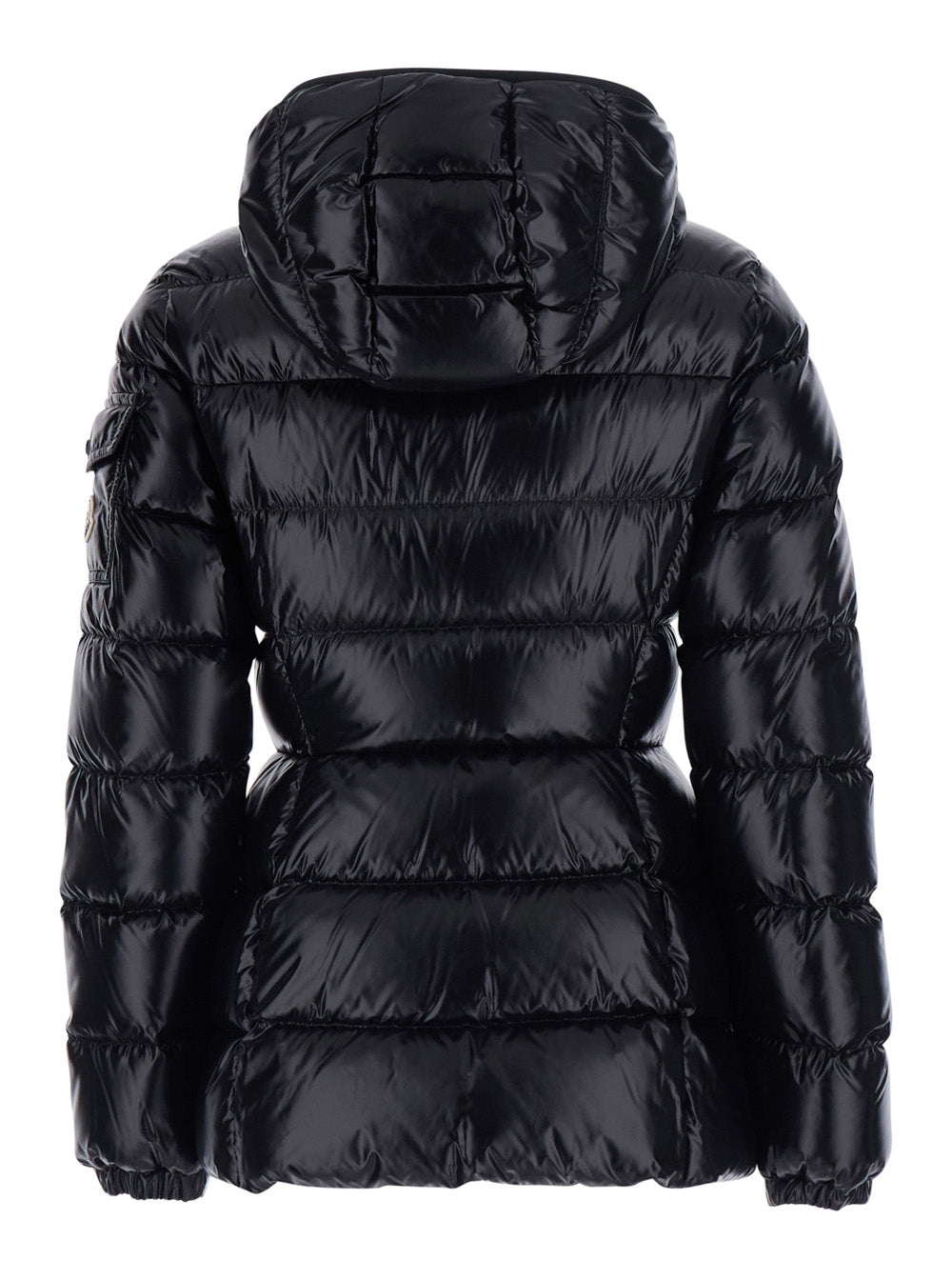 Moncler Women 'Barante' Black Down Jacket With Hood And Applied Pocket On The Sleeve With Logo Patch In Tech Fabric For Women MONCLER