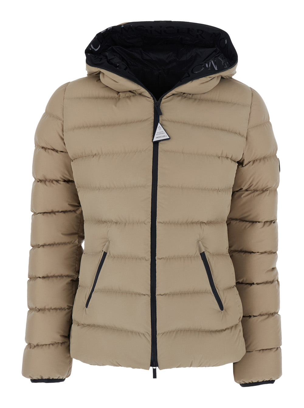 Moncler Women 'Herbes' Beige Down Jacket With Hood And Logo Patch On The Sleeve In Tech Fabric For Women MONCLER