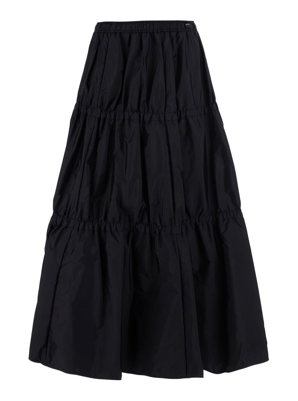 Moncler Women Black Midi Skirt With Tone-On-Tone Logo Patch And Ruffles In Tech Fabric For Women MONCLER