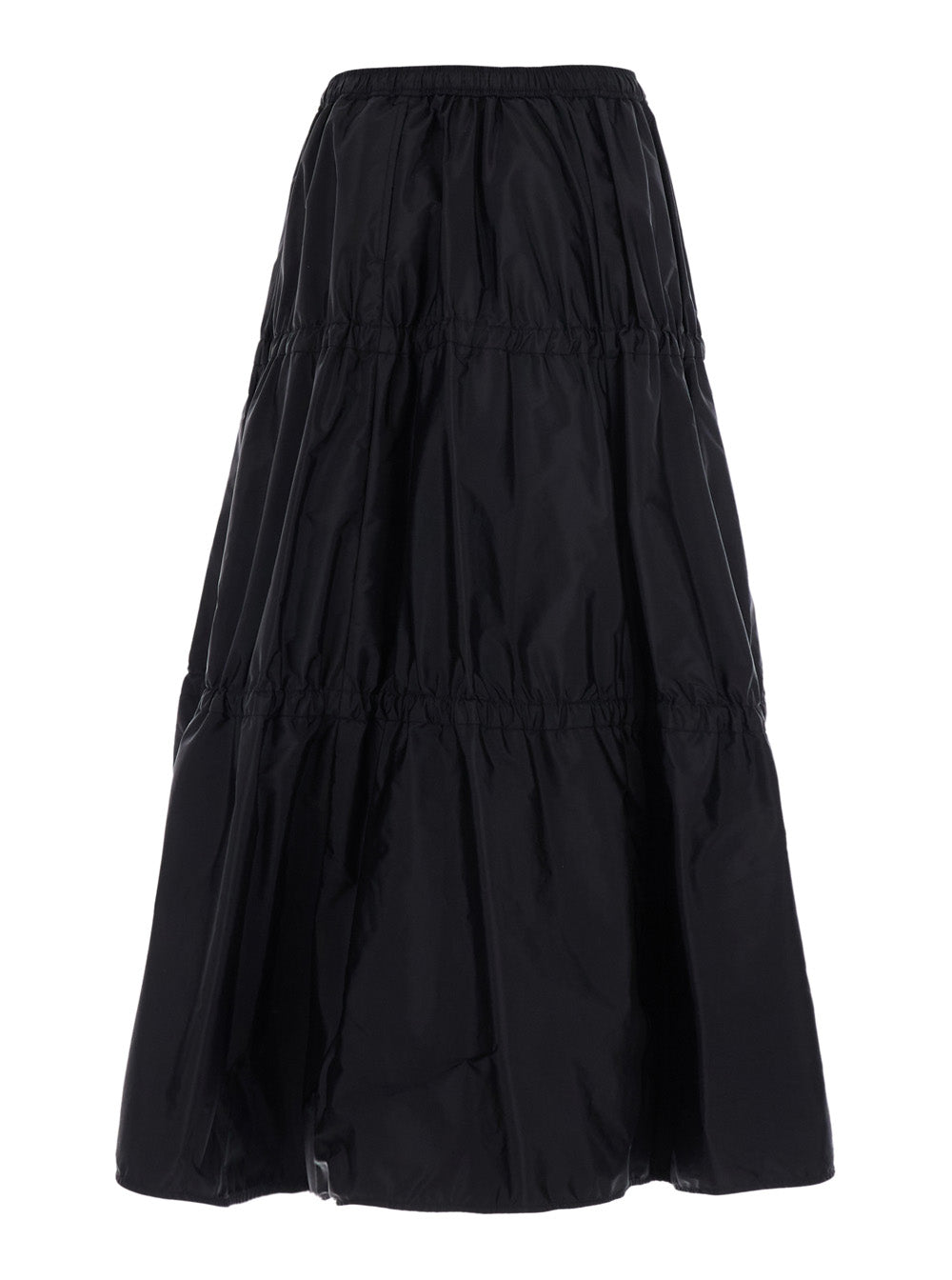 Moncler Women Black Midi Skirt With Tone-On-Tone Logo Patch And Ruffles In Tech Fabric For Women MONCLER