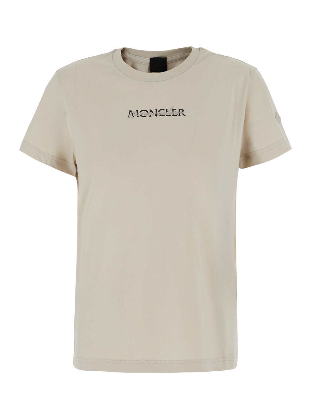 Moncler Women White Crew Neck T-Shirt With Logo Lettering On The Front And Logo Patch On The Sleeve In Cotton For Women MONCLER