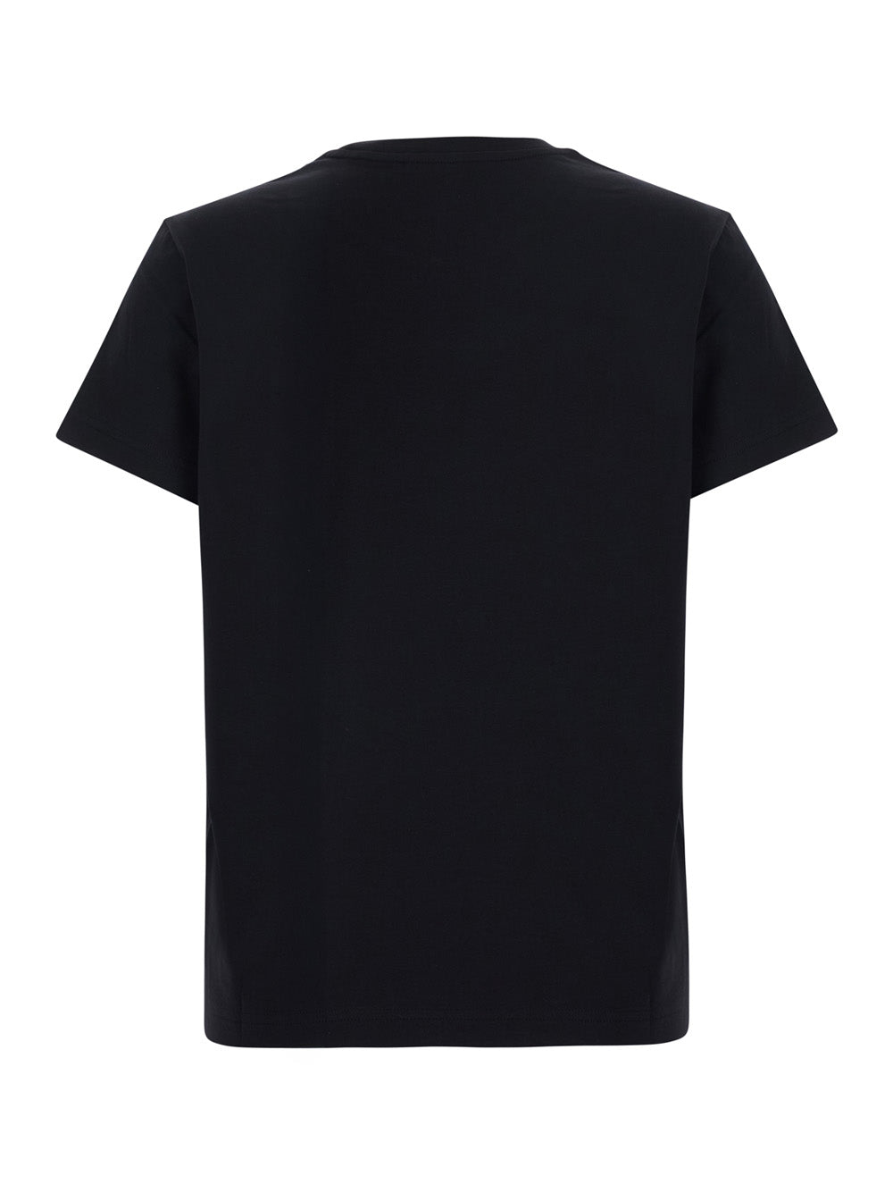 Moncler Women Black Crew Neck T-Shirt With Logo Lettering On The Front And Logo Patch On The Sleeve In Cotton For Women MONCLER