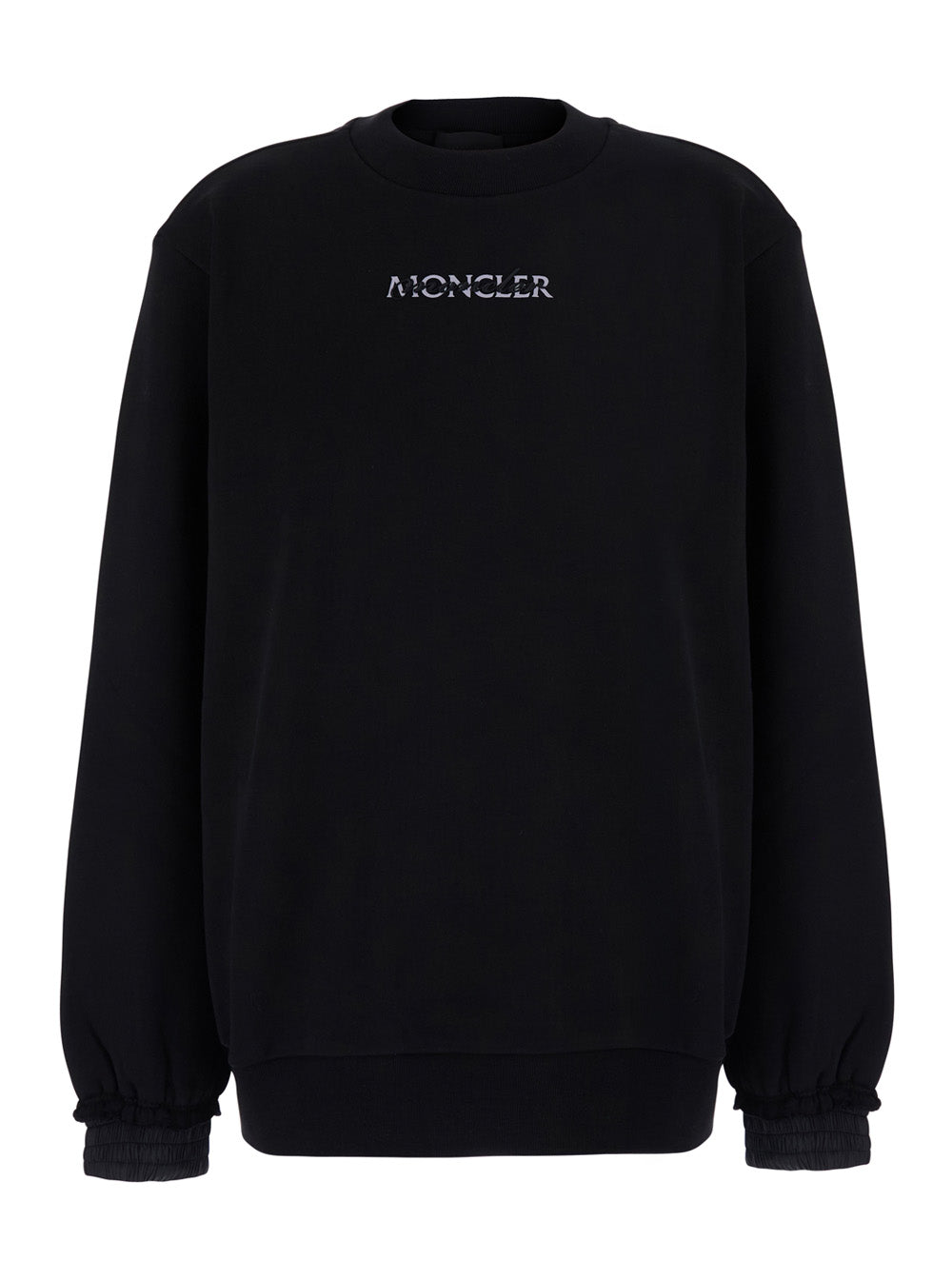 Moncler Women Black Crewneck Sweatshirt With Logo Lettering And Logo Patch On The Sleeve In Cotton For Women MONCLER