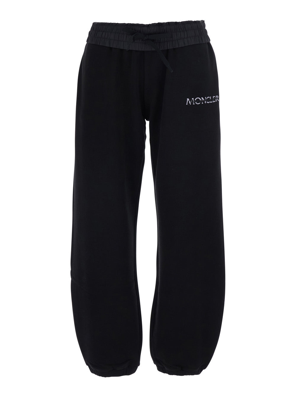 Moncler Women Black Pants With Elasticated Waist And Logo Lettering On The Front In Cotton For Women MONCLER