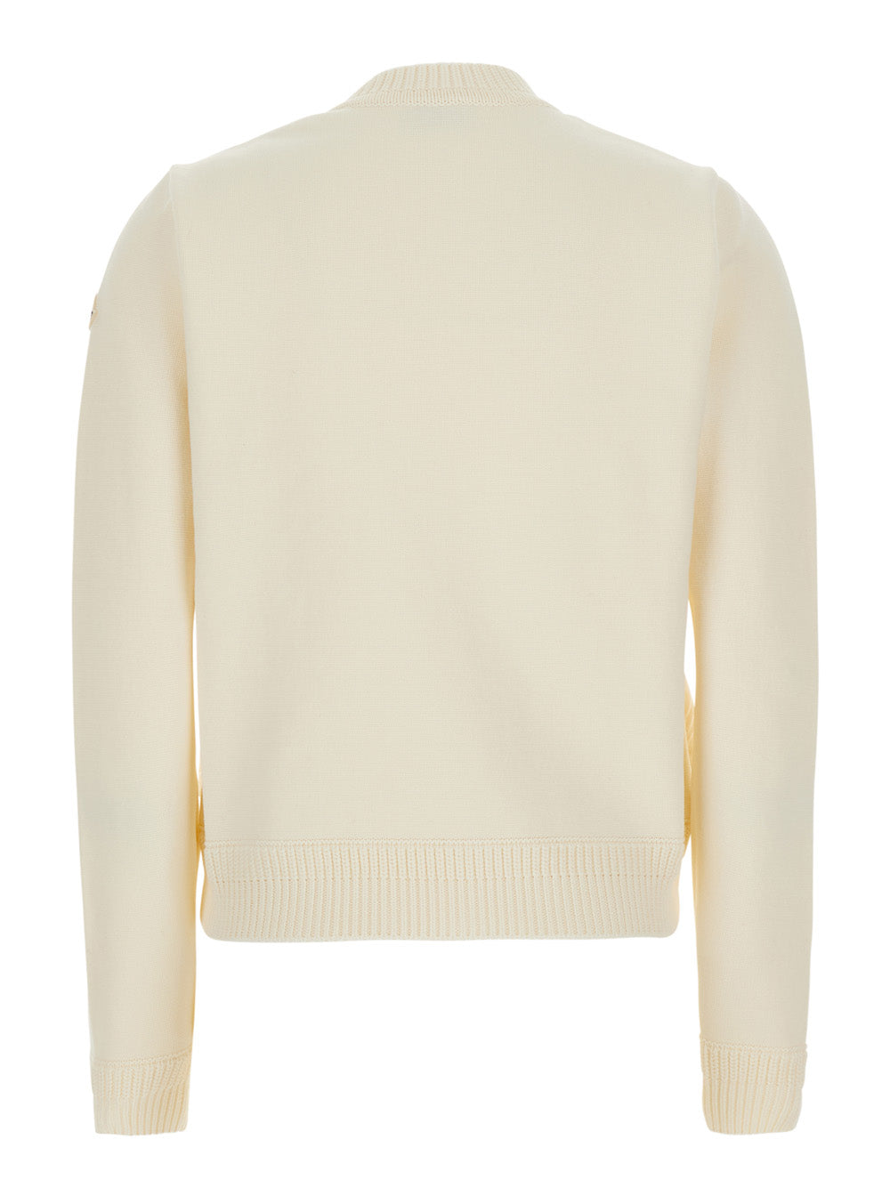 Moncler Women White Crew Neck Cardigan With Quilted Design On The Front And Logo Patch On The Sleeve In Tech Fabric For Women MONCLER