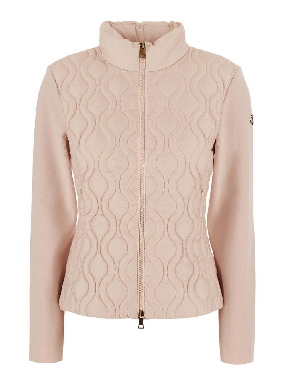 Moncler Women Pink Cardigan With Quilted Design On The Front And Logo Patch On The Sleeve In Tech Fabric For Women MONCLER
