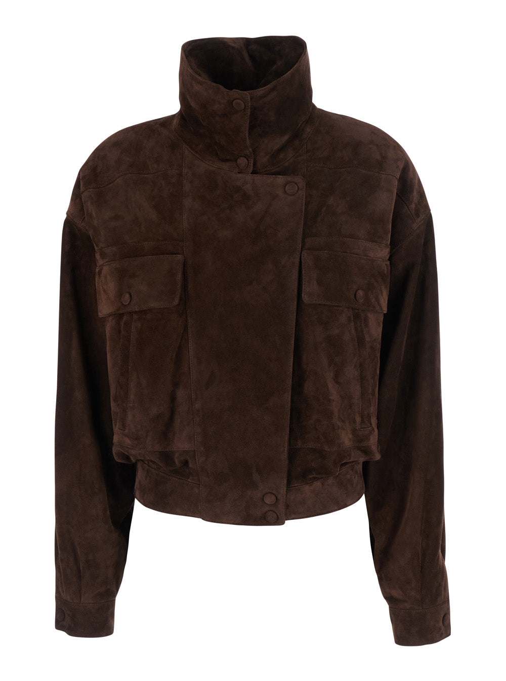 Saint Laurent Women Brown Jacket With Raised Collar With Snap Buttons And Elasticated Waist At The Back In Suede For Women SAINT LAURENT