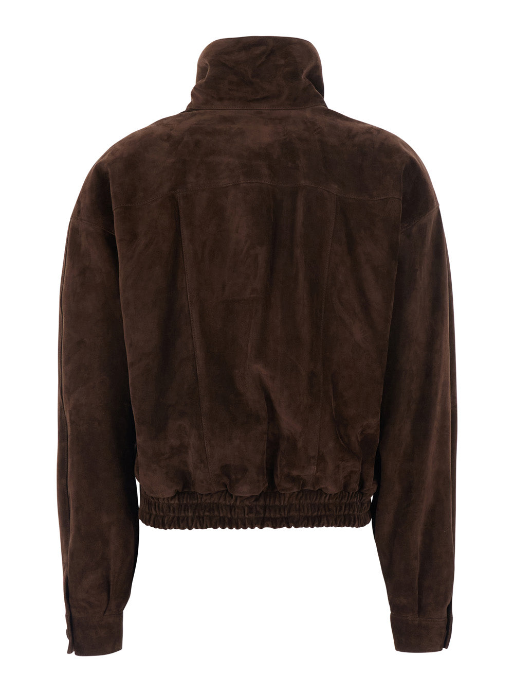 Saint Laurent Women Brown Jacket With Raised Collar With Snap Buttons And Elasticated Waist At The Back In Suede For Women SAINT LAURENT