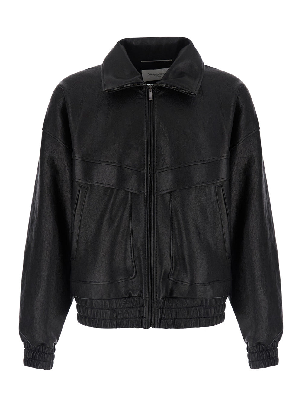 Saint Laurent Men Black Jacket With Classic Collar And Zip Closure On The Front In Leather For Men SAINT LAURENT