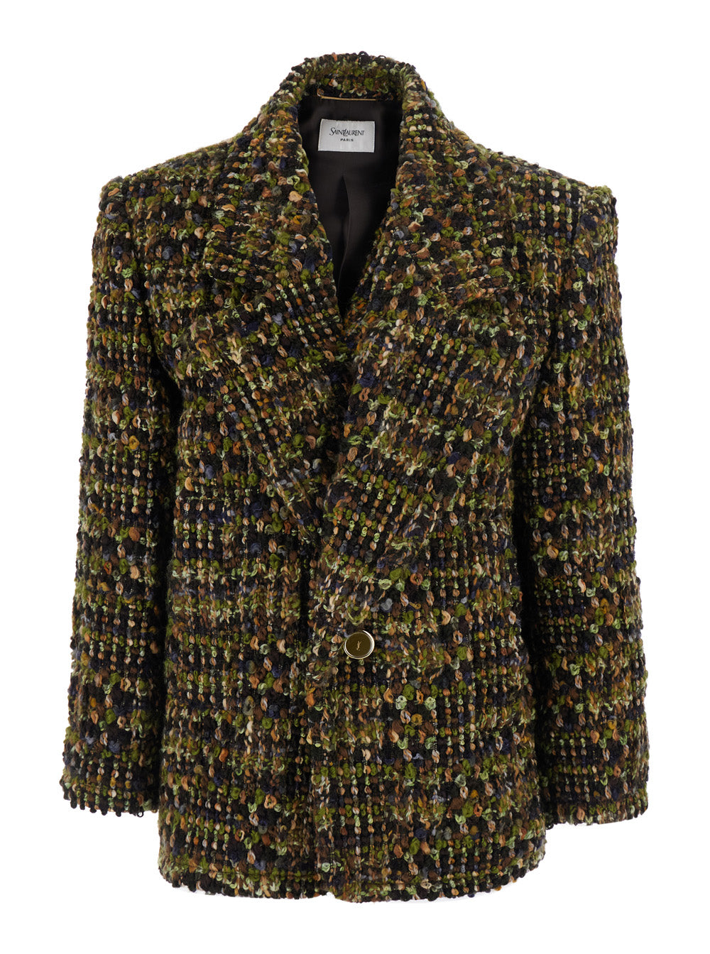 Saint Laurent Women Green Single-Breasted Jacket With Notched Revers And Cassandre Engraving On The Button In Blend Wool For Women SAINT LAURENT