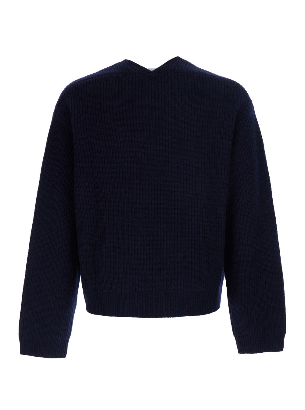 Saint Laurent Men Blue Sweater With Round Neck And V-Neck On The Back In Ribbed Wool For Men SAINT LAURENT