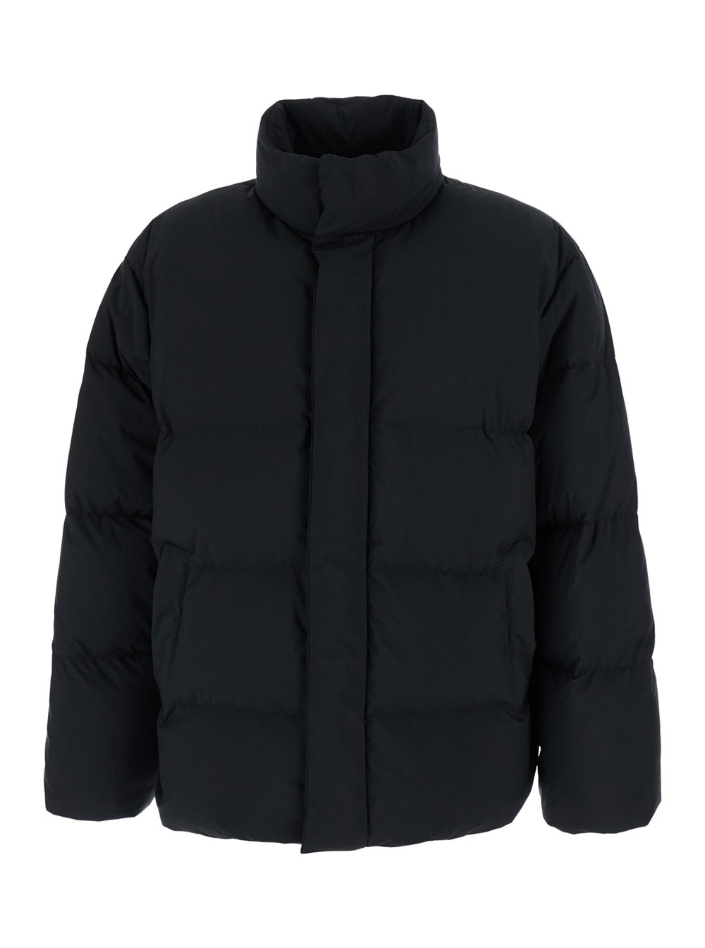 Saint Laurent Men Black Down Jacket With High Collar And Long Sleeves In Tech Fabric For Men SAINT LAURENT