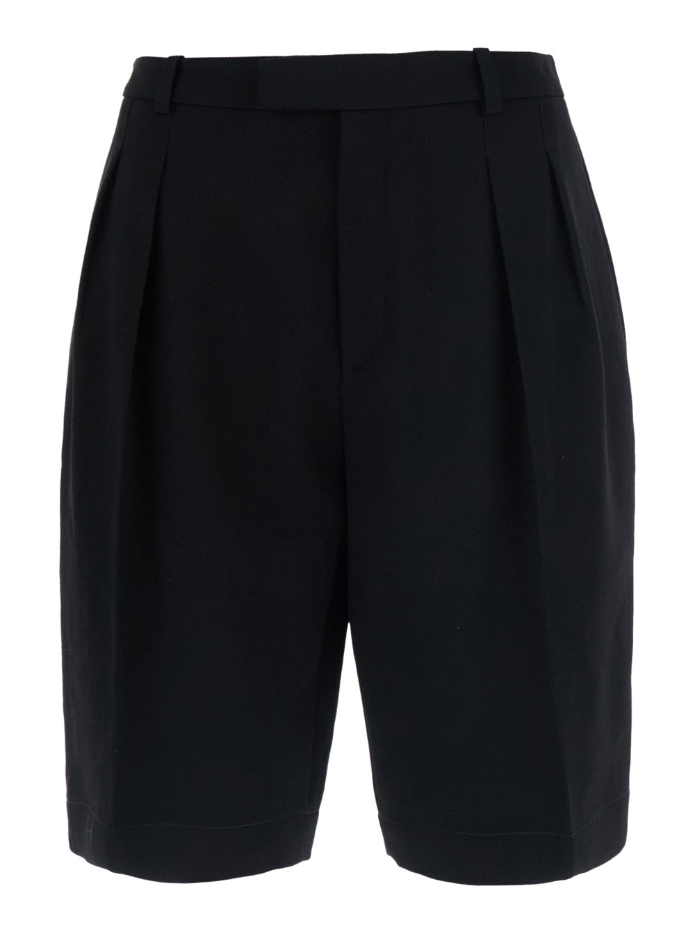 Saint Laurent Women Black Bermuda With Belt Loops And Two Welt Pockets On The Back In Wool For Women SAINT LAURENT