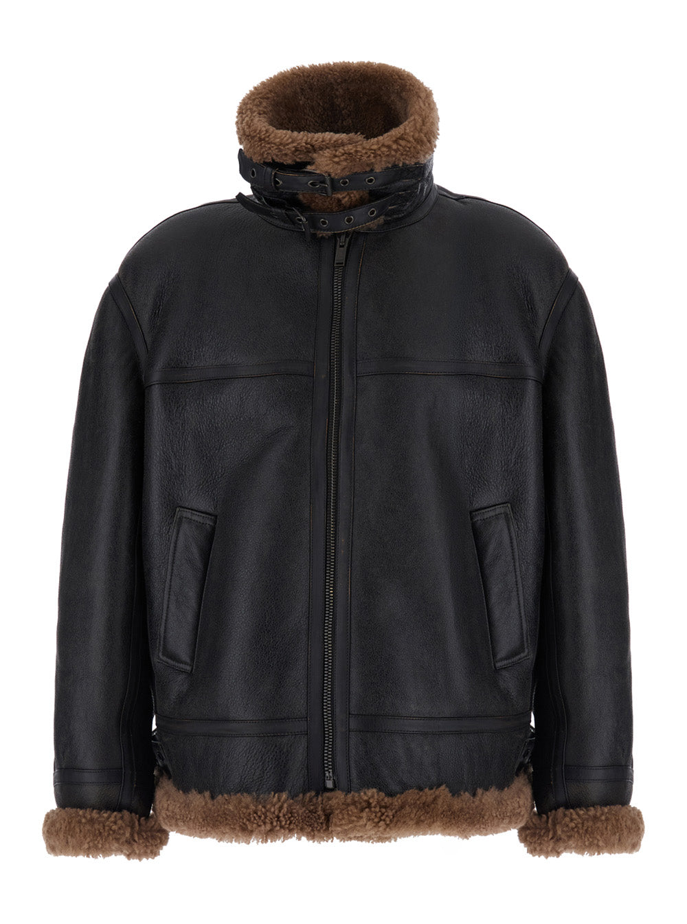 Saint Laurent Men Brown Jacket With Removable Collar And Shearling Lining In Leather For Men SAINT LAURENT