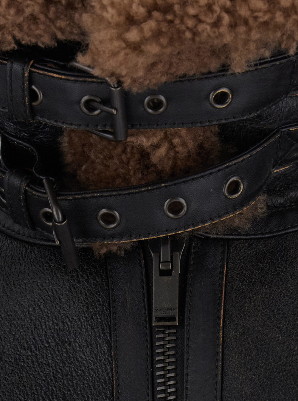 Saint Laurent Men Brown Jacket With Removable Collar And Shearling Lining In Leather For Men SAINT LAURENT