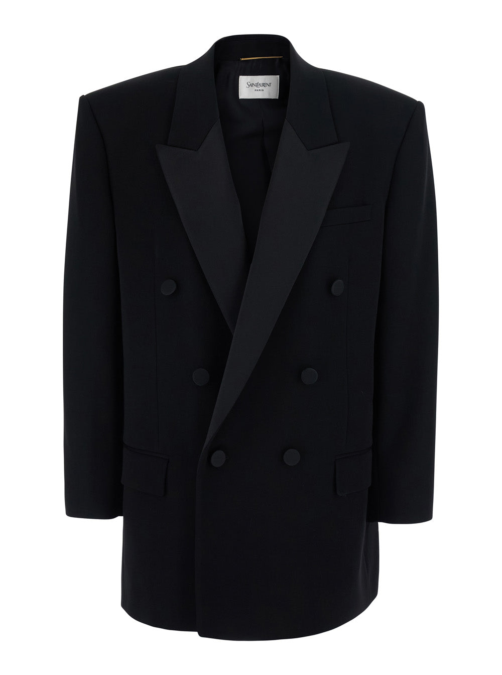 Saint Laurent Women Black Double-Breasted Jacket With Peak Revers In Wool For Women SAINT LAURENT