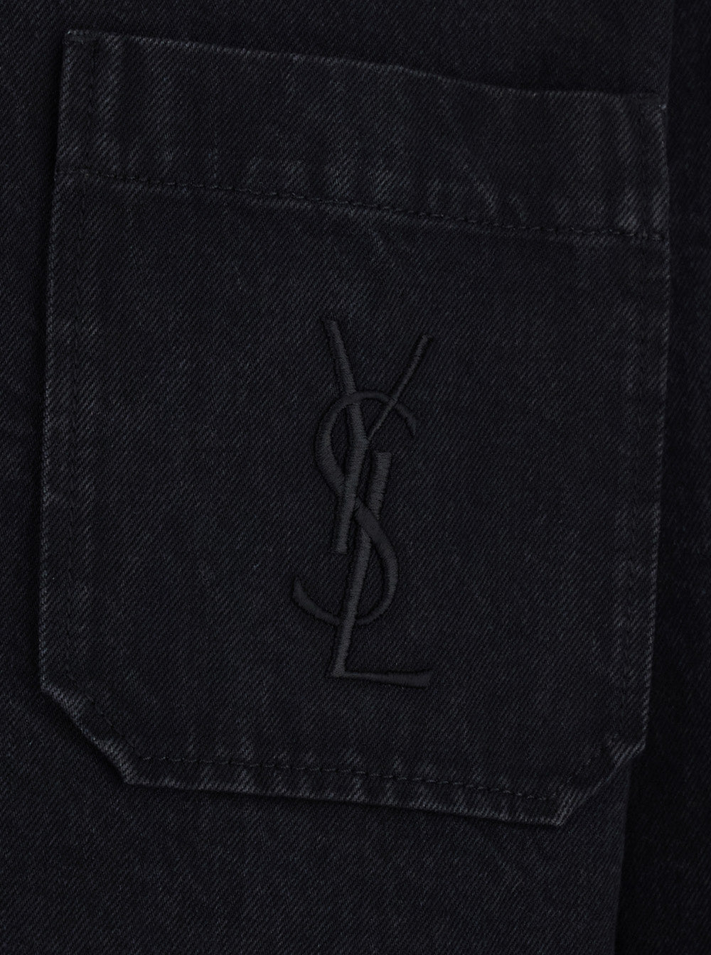 Saint Laurent Men Black Shirt With Classic Collar And Cassandre Embroidery On The Front In Cotton For Men SAINT LAURENT