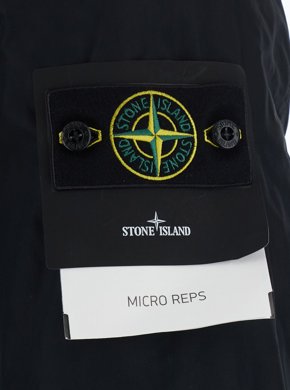 Stone Island Men Black Jacket With Classic Collar And Logo Patch On The Sleeve In Tech Fabric For Men STONE ISLAND