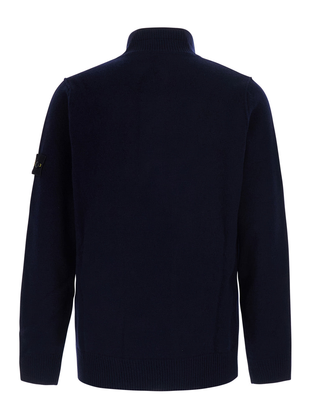 Stone Island Men Blue High-Neck Sweater With Front Buttons And Logo Patch On The Sleeve In Wool For Men STONE ISLAND