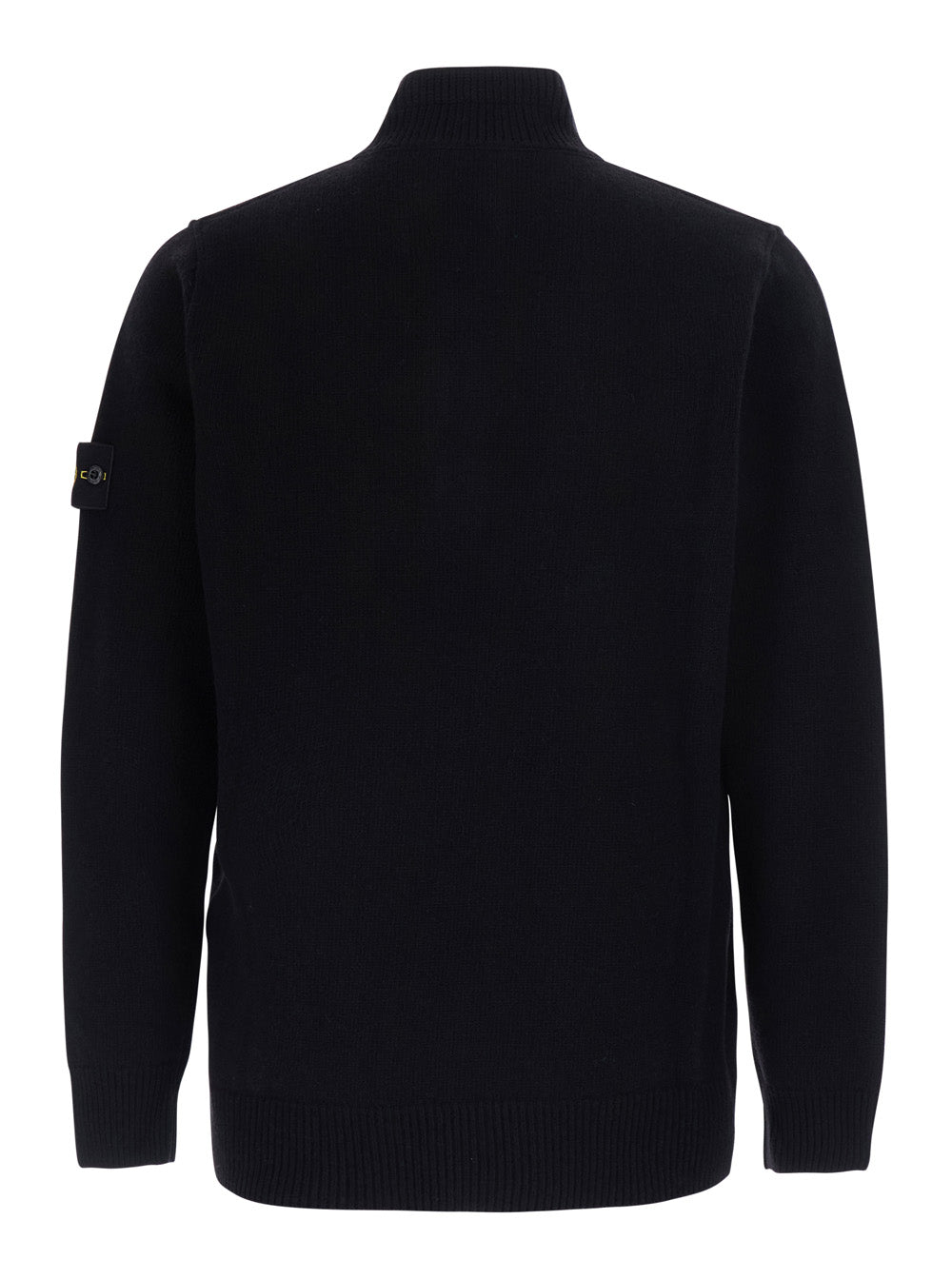 Stone Island Men Black High-Neck Sweater With Front Buttons And Logo Patch On The Sleeve In Wool For Men STONE ISLAND