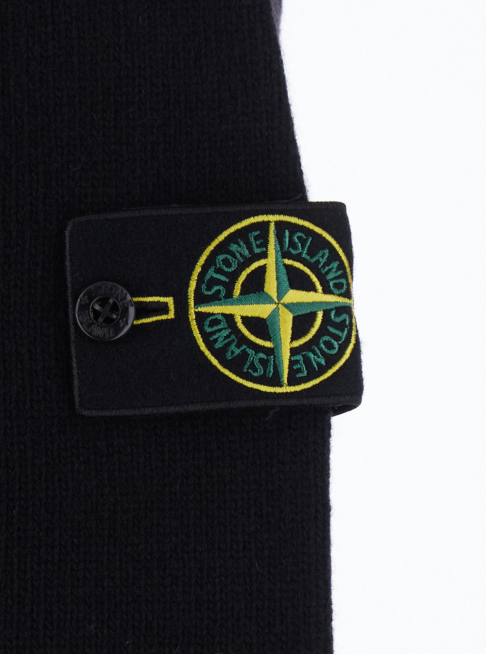 Stone Island Men Black High-Neck Sweater With Front Buttons And Logo Patch On The Sleeve In Wool For Men STONE ISLAND