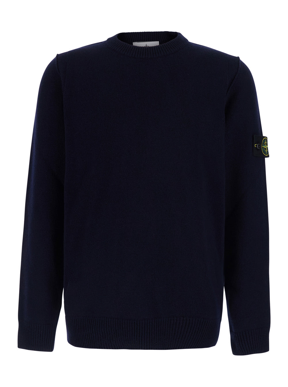 Stone Island Men Blue Crewneck Sweater With Logo Patch On The Sleeve In Wool For Men STONE ISLAND