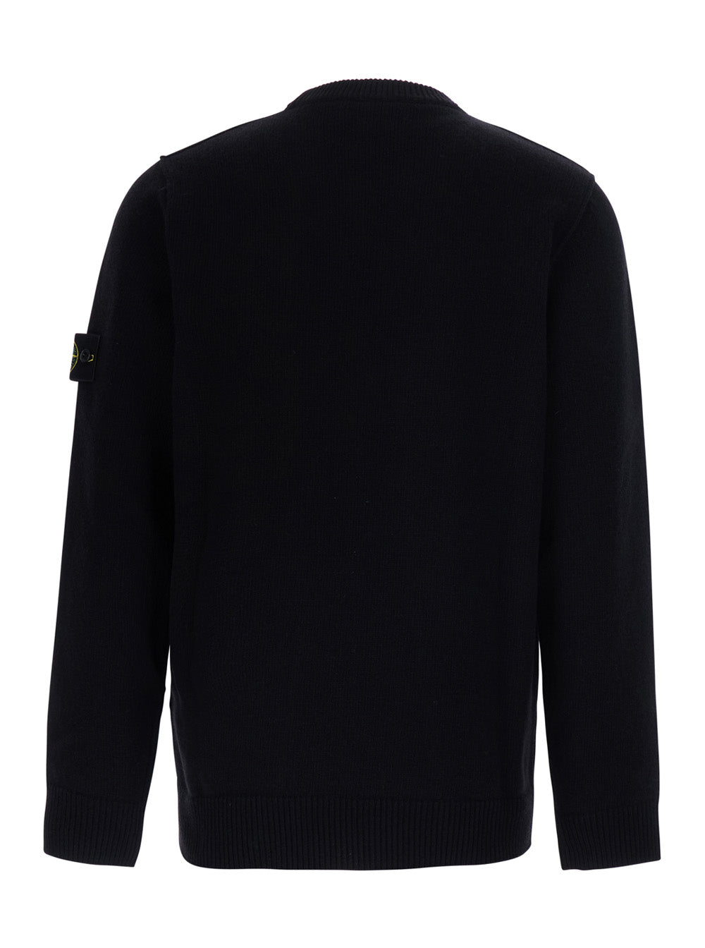Stone Island Men Black Crewneck Sweater With Logo Patch On The Sleeve In Wool For Men STONE ISLAND