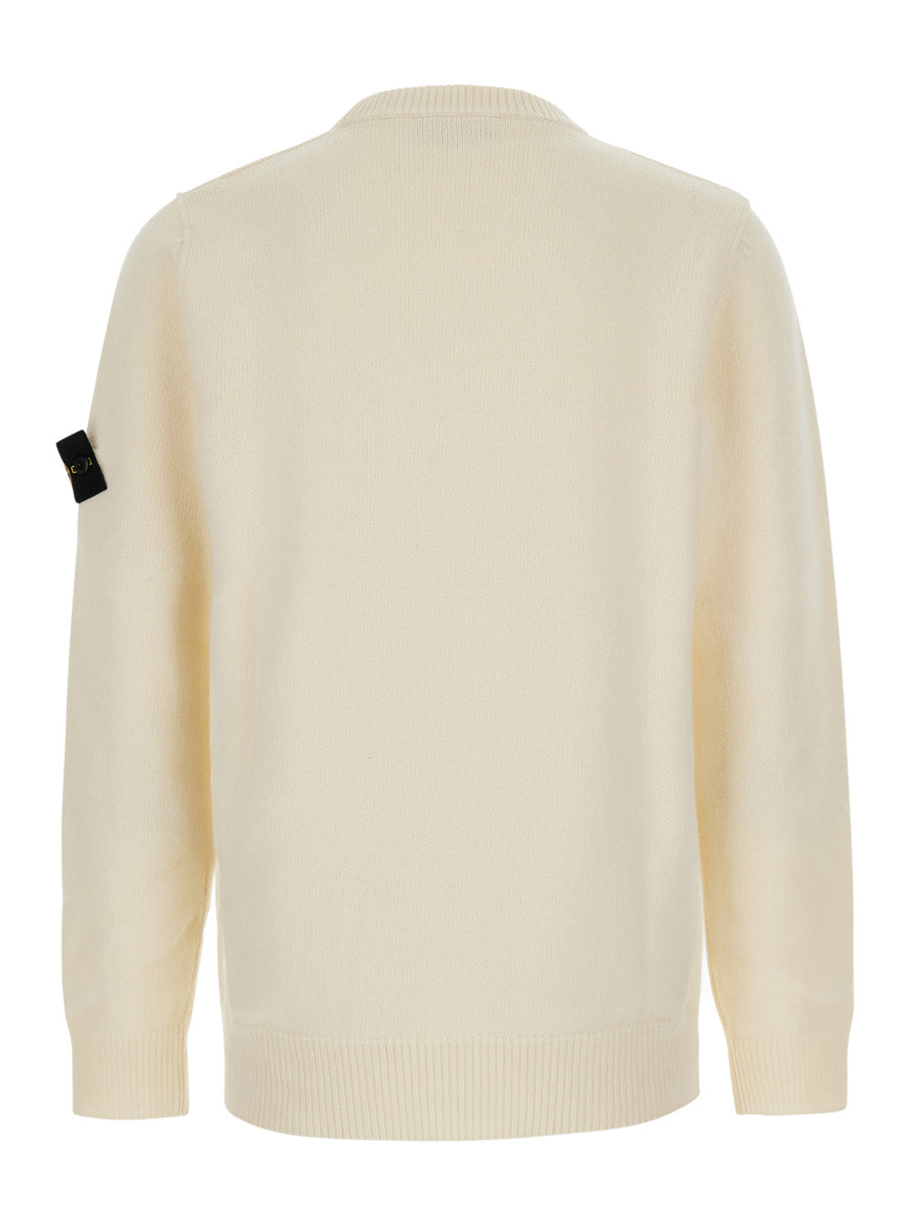 Stone Island Men White Crewneck Sweater With Logo Patch On The Sleeve In Wool For Men STONE ISLAND