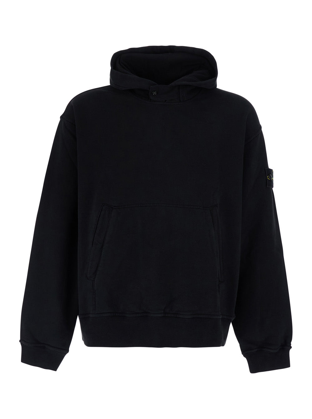 Stone Island Men Black Hoodie With Fixed Hood And Logo Patch On The Sleeve In Cotton For Men STONE ISLAND