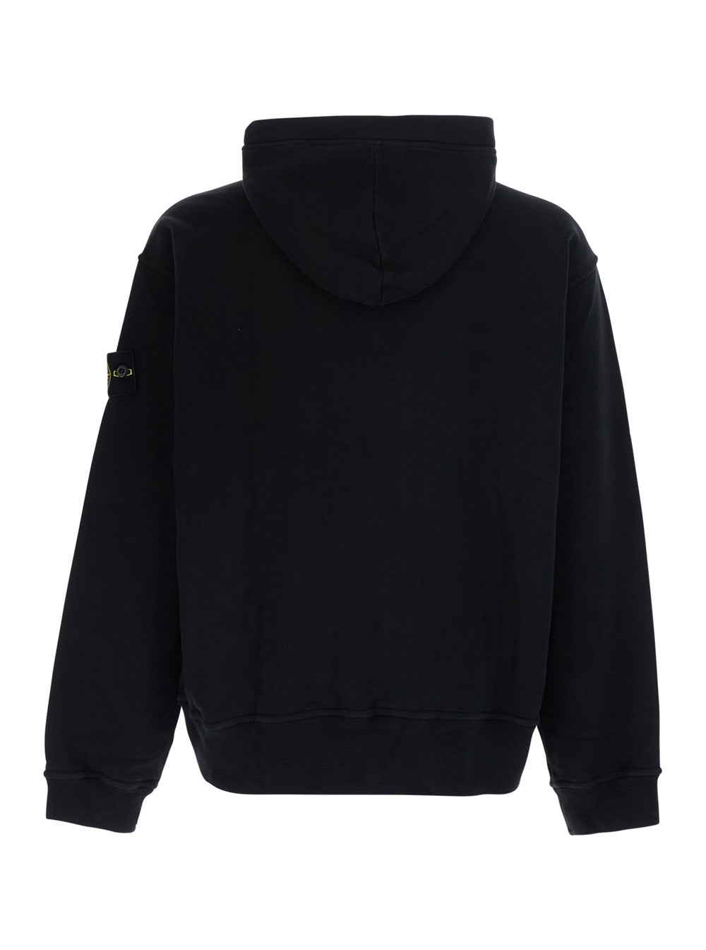Stone Island Men Black Hoodie With Fixed Hood And Logo Patch On The Sleeve In Cotton For Men STONE ISLAND