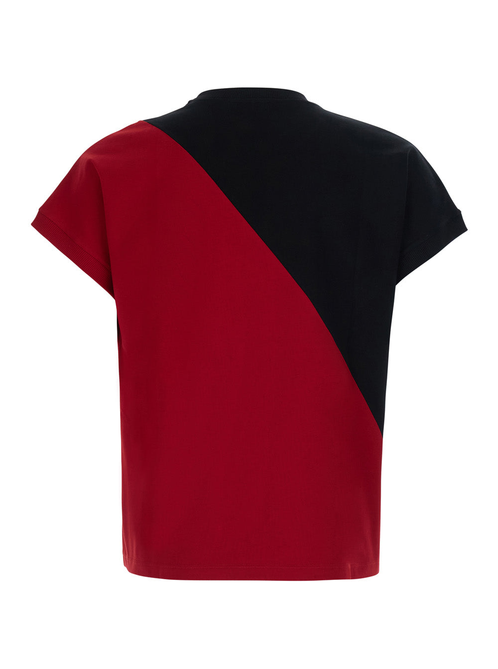 Versace Men Black And Red Color-Block T-Shirt With Logo Lettering On The Front In Stretch Cotton For Men VERSACE