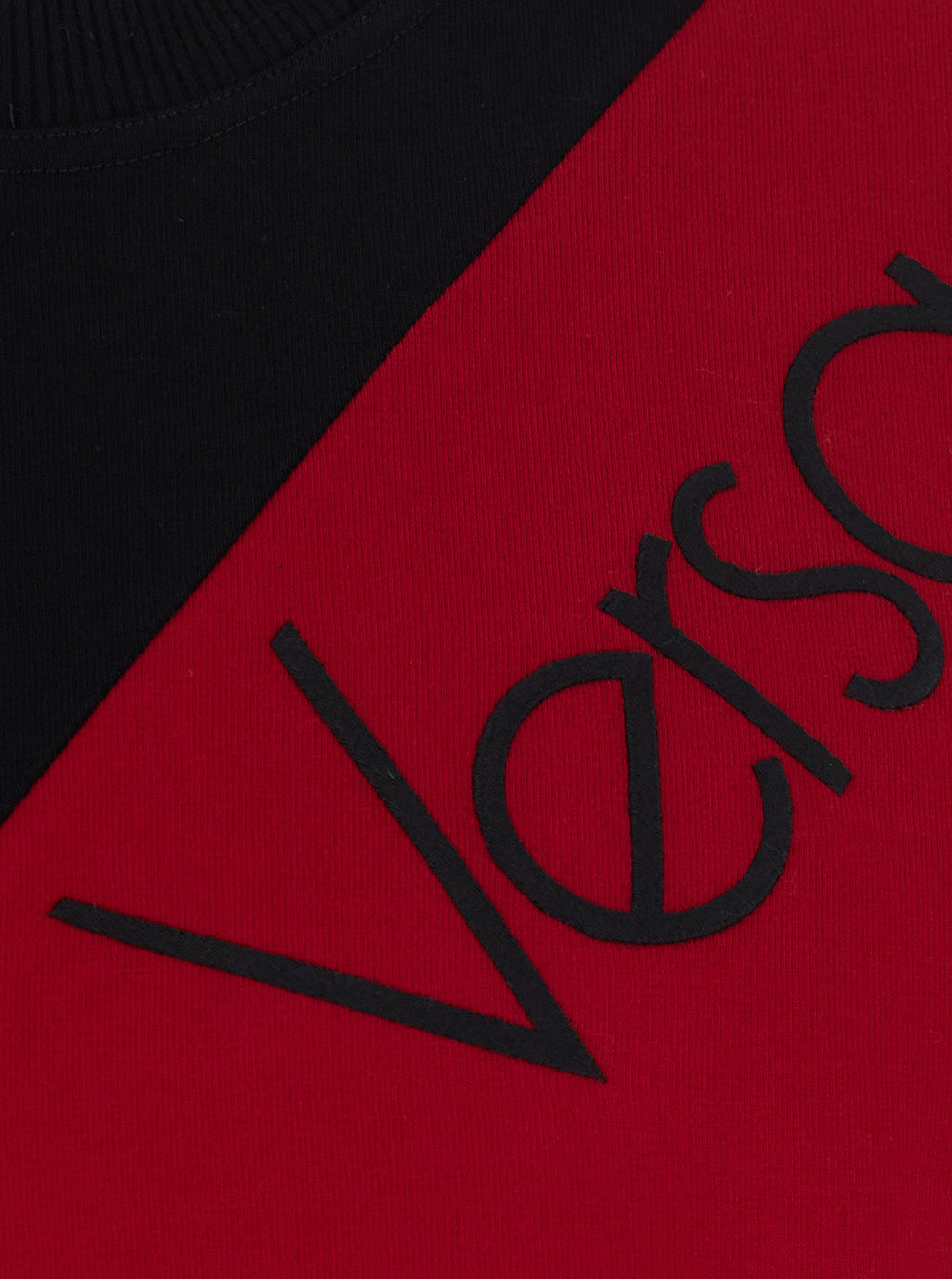 Versace Men Black And Red Color-Block T-Shirt With Logo Lettering On The Front In Stretch Cotton For Men VERSACE