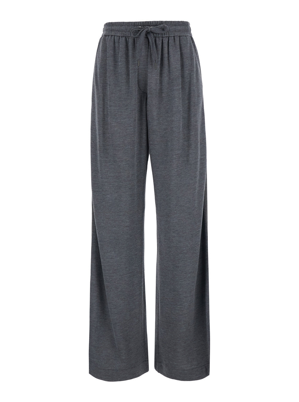 Brunello Cucinelli Women Gray Pants With Elastic Drawstring Waist And Monil Detail On The Side In Cotton Blend For Women BRUNELLO CUCINELLI