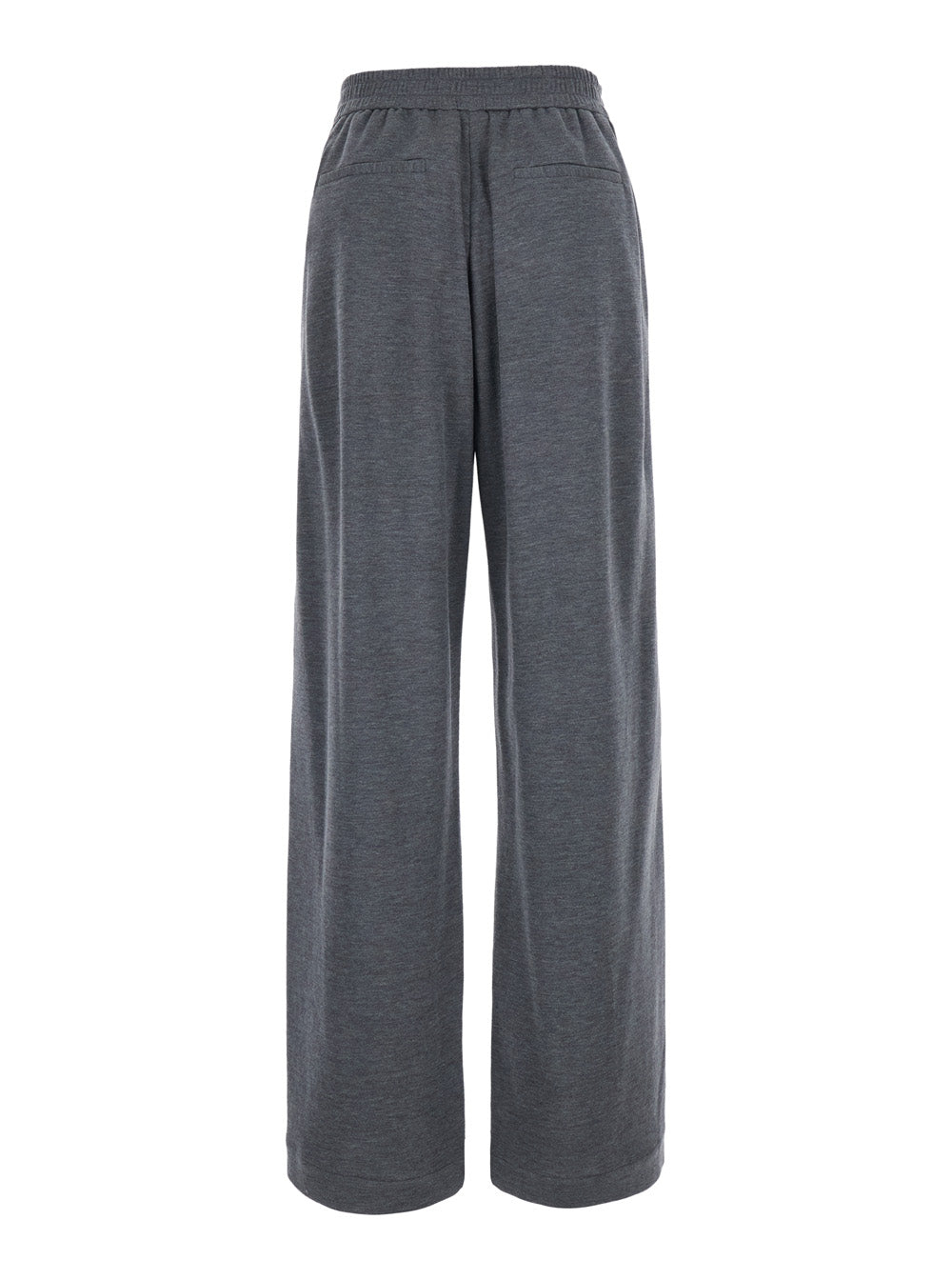 Brunello Cucinelli Women Gray Pants With Elastic Drawstring Waist And Monil Detail On The Side In Cotton Blend For Women BRUNELLO CUCINELLI