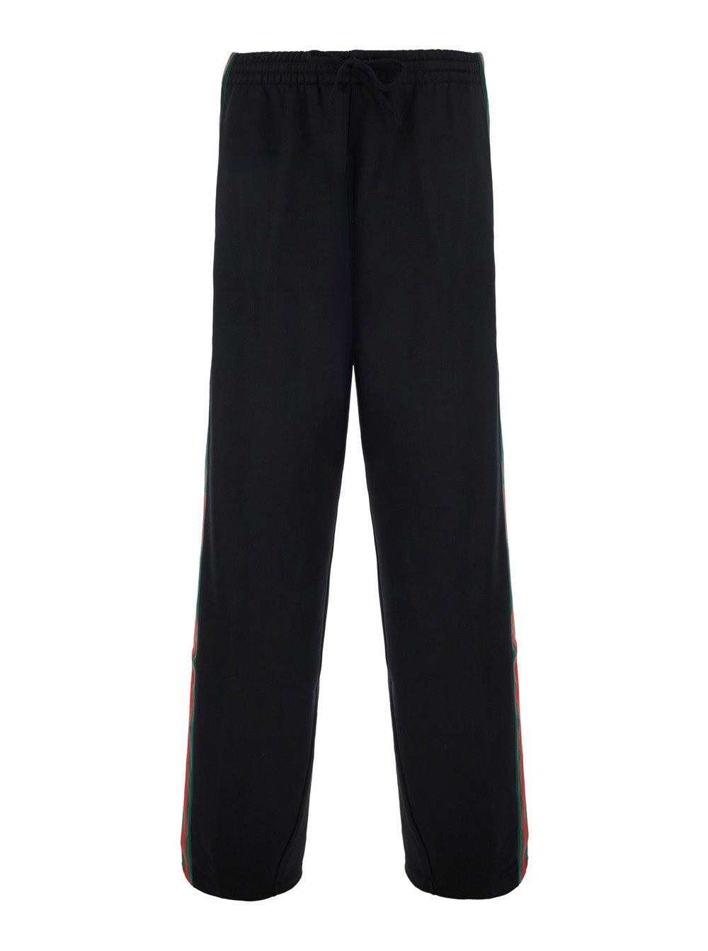 Gucci Men Black Pants With Elasticated Drawstring Waist And Web Detail On The Side In Cotton And Silk For Men GUCCI