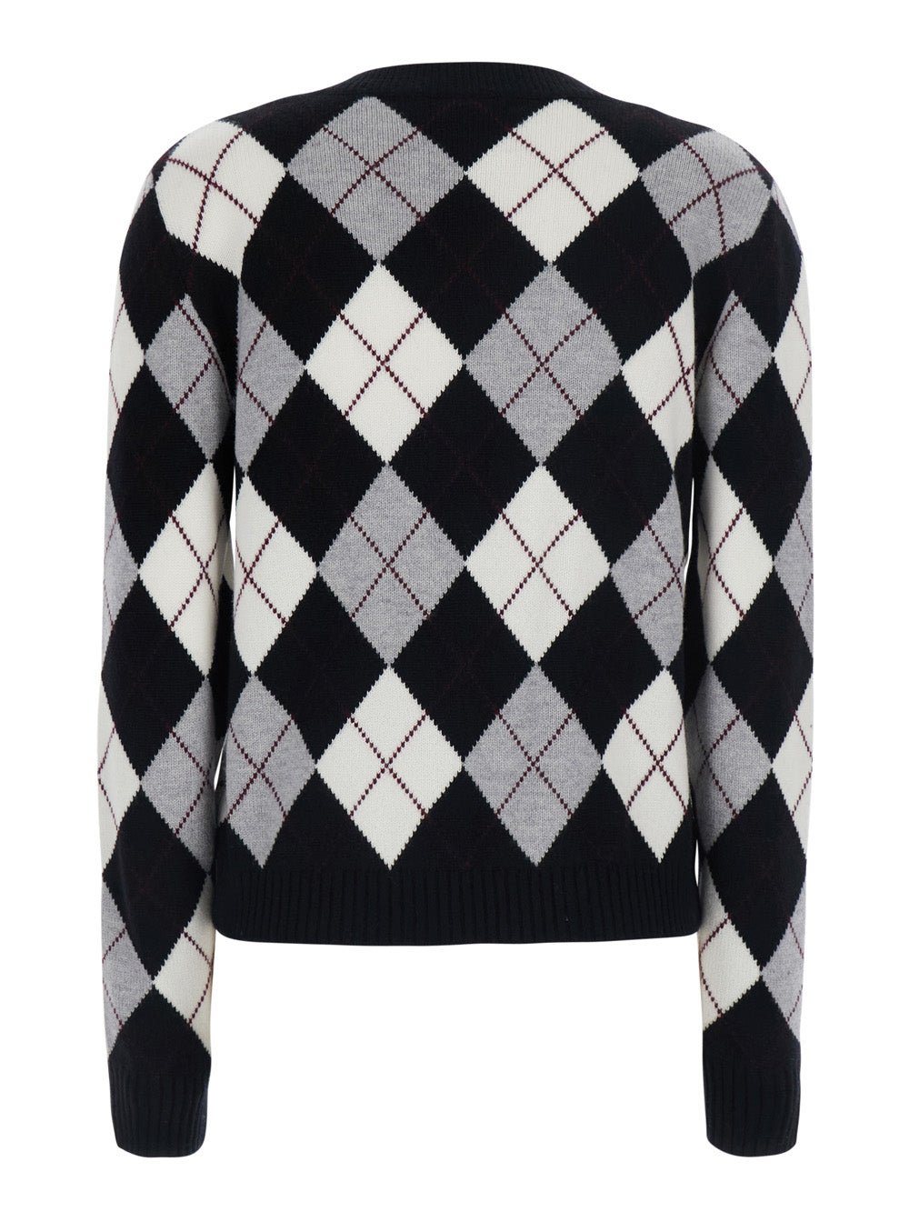 Lisa Yang Women Antoni Argyle Sweater With V-Neck And Long Sleeves In Black And White Cashmere Women LISA YANG