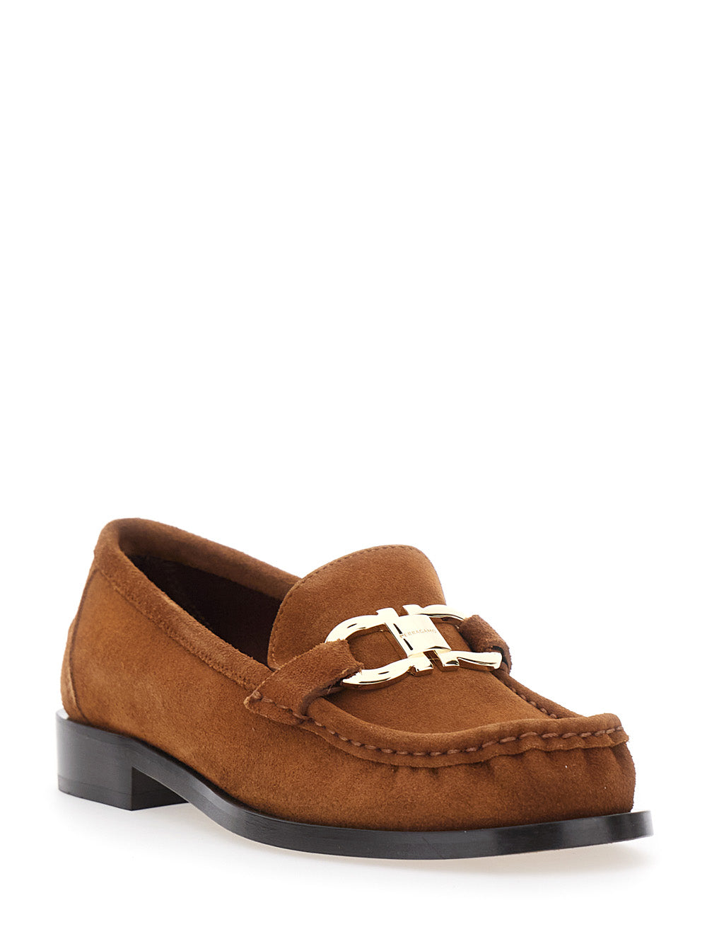 Ferragamo Women 'Marian' Brown Loafer With Gancini Plaque On The Front In Suede For Women FERRAGAMO
