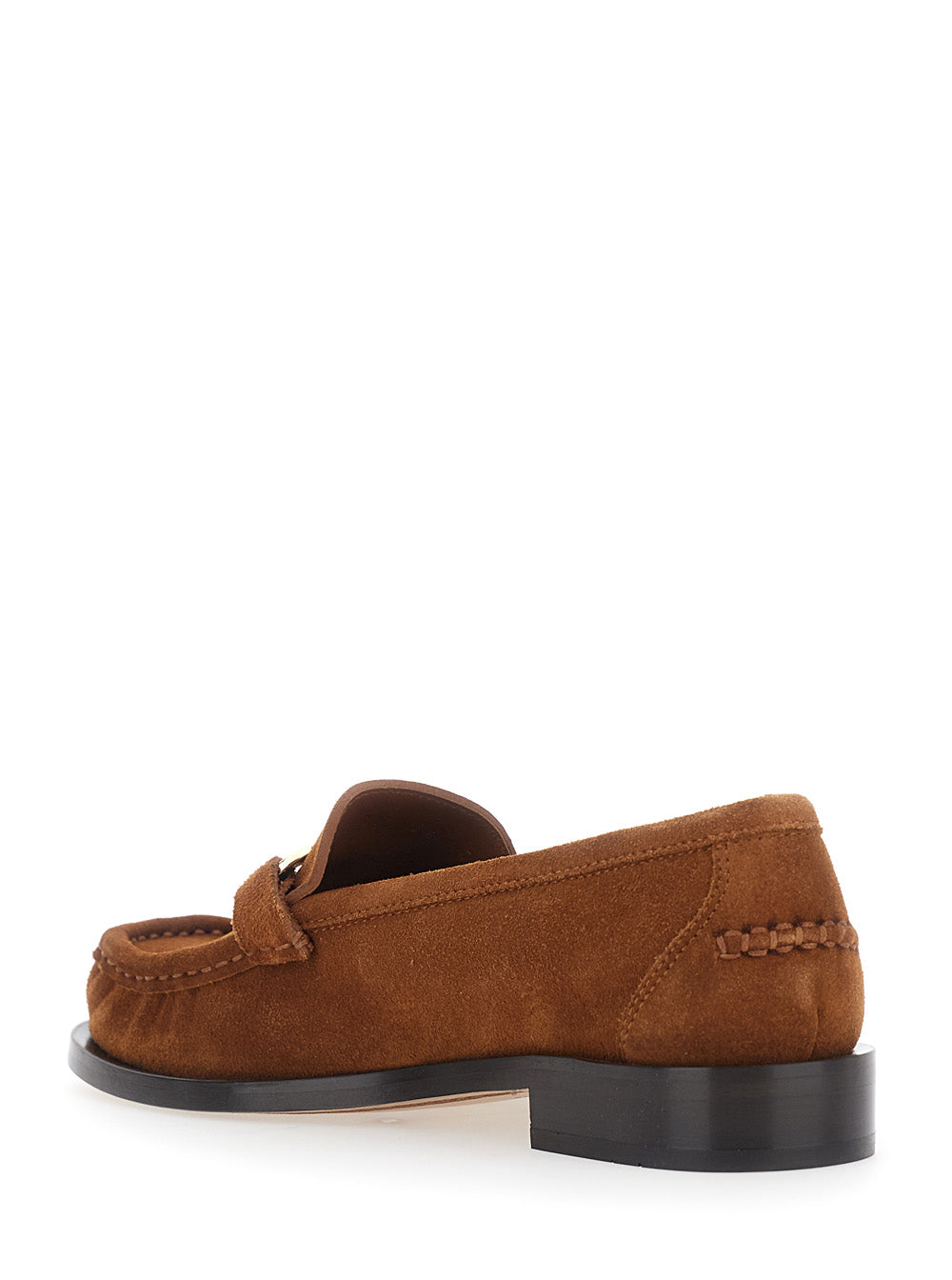 Ferragamo Women 'Marian' Brown Loafer With Gancini Plaque On The Front In Suede For Women FERRAGAMO