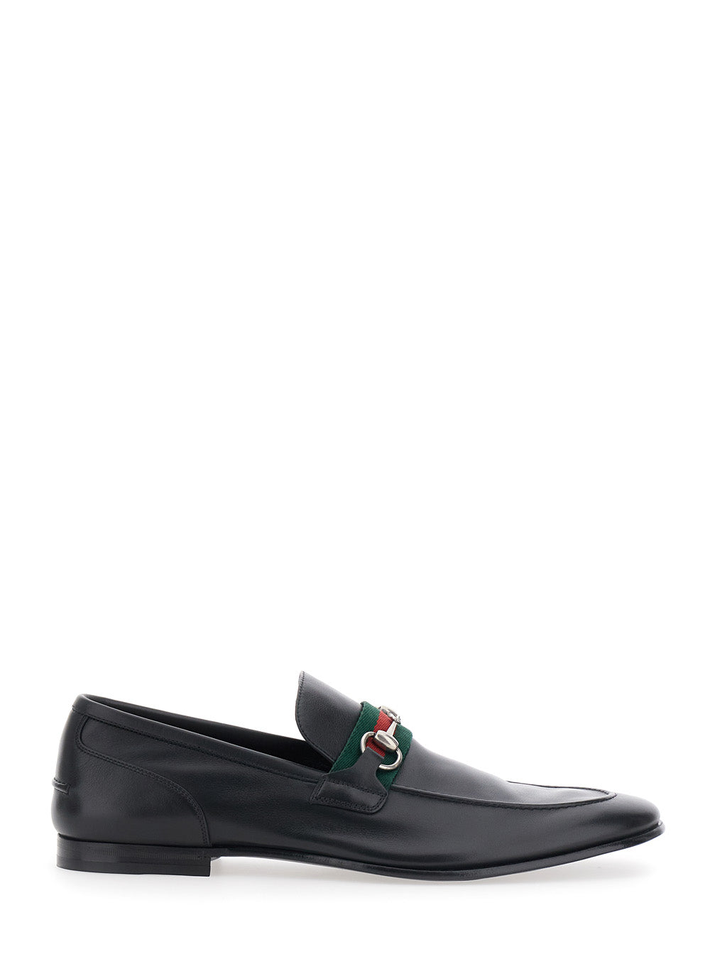 Gucci Men 'Como' Black Loafers With Web Stripe And Horsebit In Leather For Men GUCCI