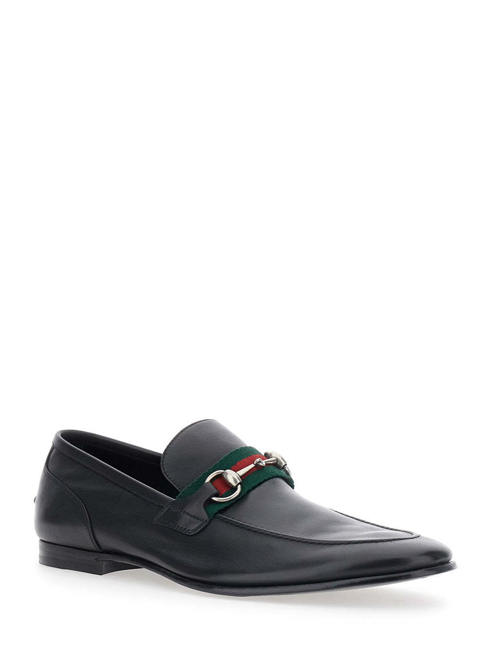 Gucci Men 'Como' Black Loafers With Web Stripe And Horsebit In Leather For Men GUCCI