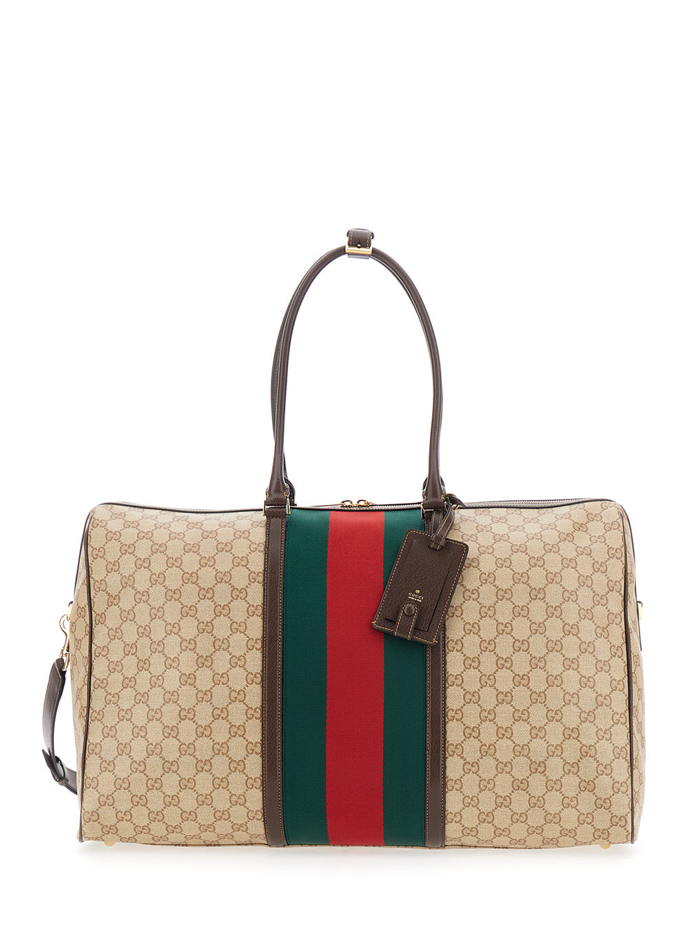 Gucci Men Beige Handbag With Web Detail On The Side And Adjustable And Removable Shoulder Strap In Gg Canvas For Men GUCCI