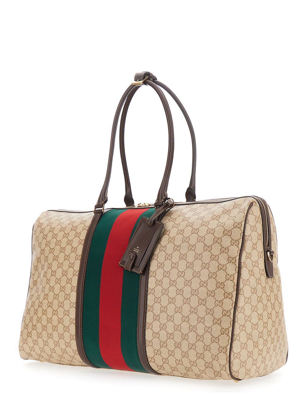 Gucci Men Beige Handbag With Web Detail On The Side And Adjustable And Removable Shoulder Strap In Gg Canvas For Men GUCCI