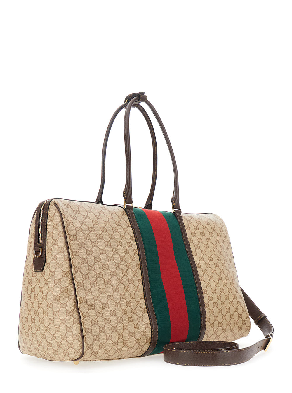 Gucci Men Beige Handbag With Web Detail On The Side And Adjustable And Removable Shoulder Strap In Gg Canvas For Men GUCCI
