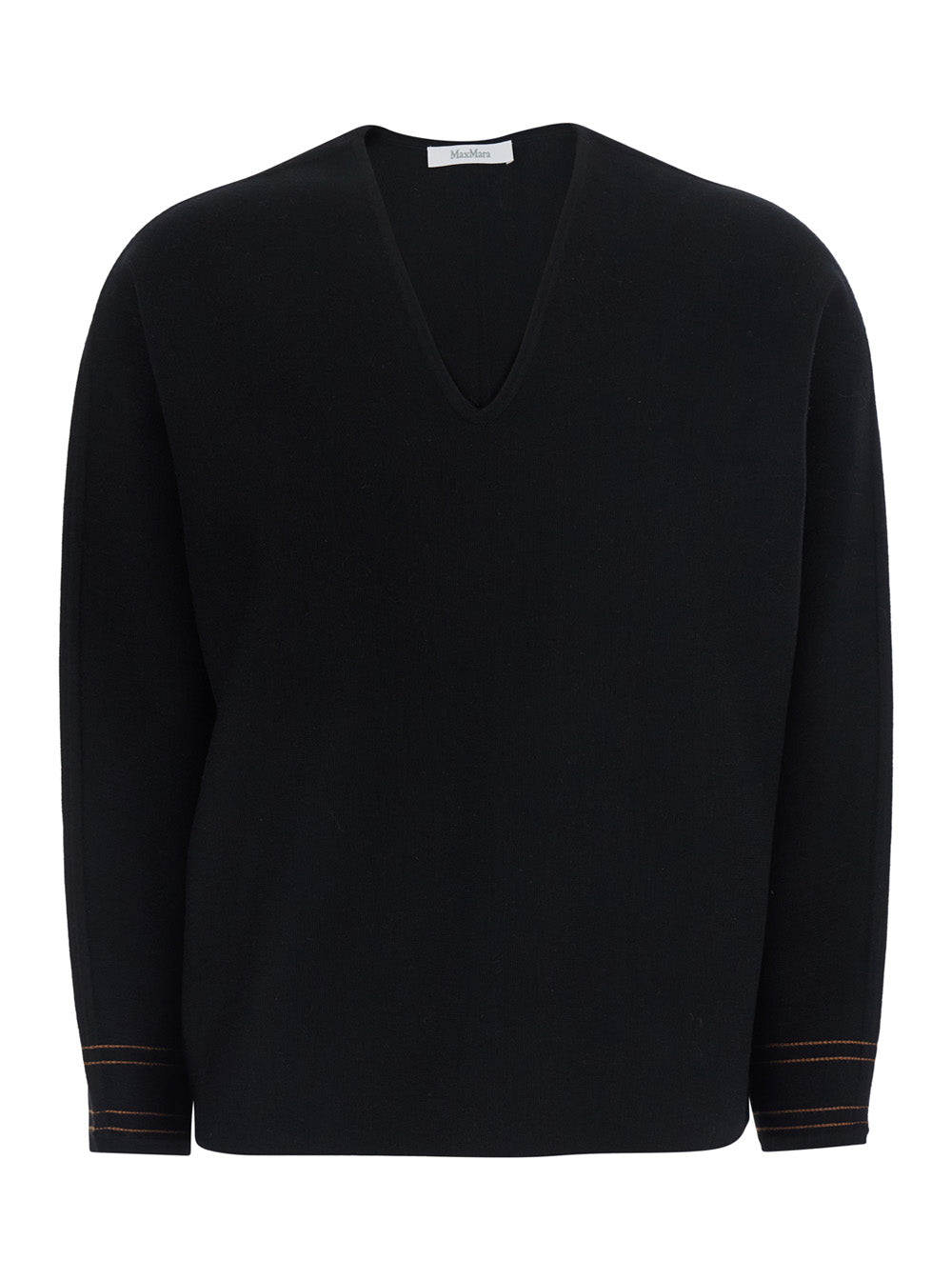 Max Mara Women Long Sleeve V-Neck Top In Black Tech Fabric For Women MAX MARA