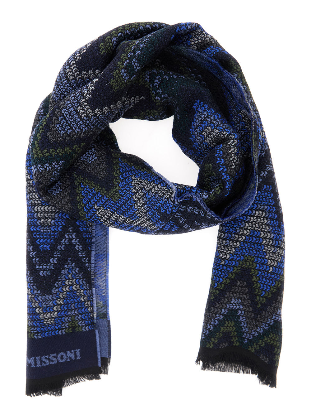 Missoni Men Scarf With Elegant Design In 100% Blue Wool Unisex MISSONI