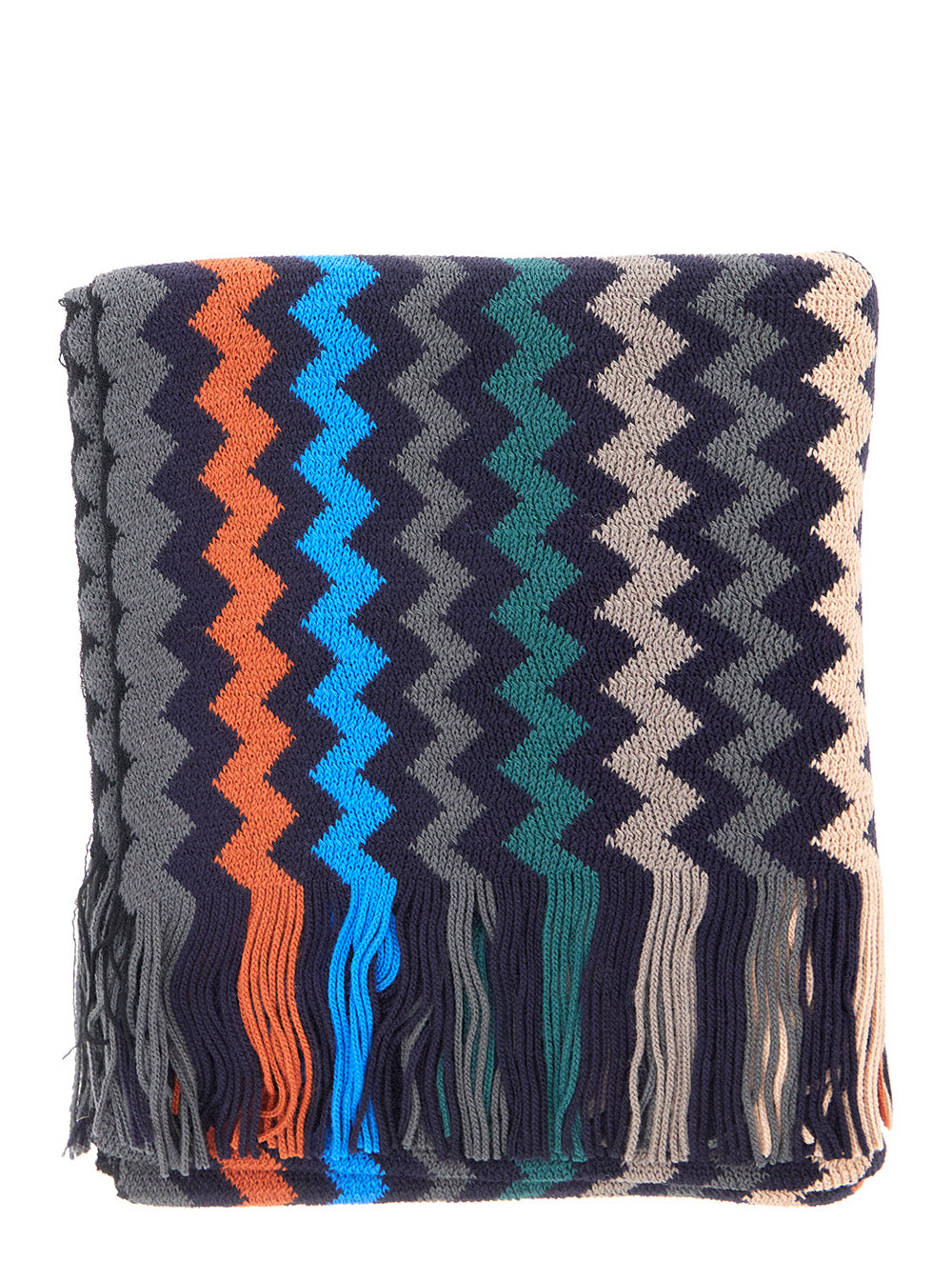 Missoni Men Black Scarf With Zig Zag Motif. In Blend Wool And Polyester. Woman. MISSONI