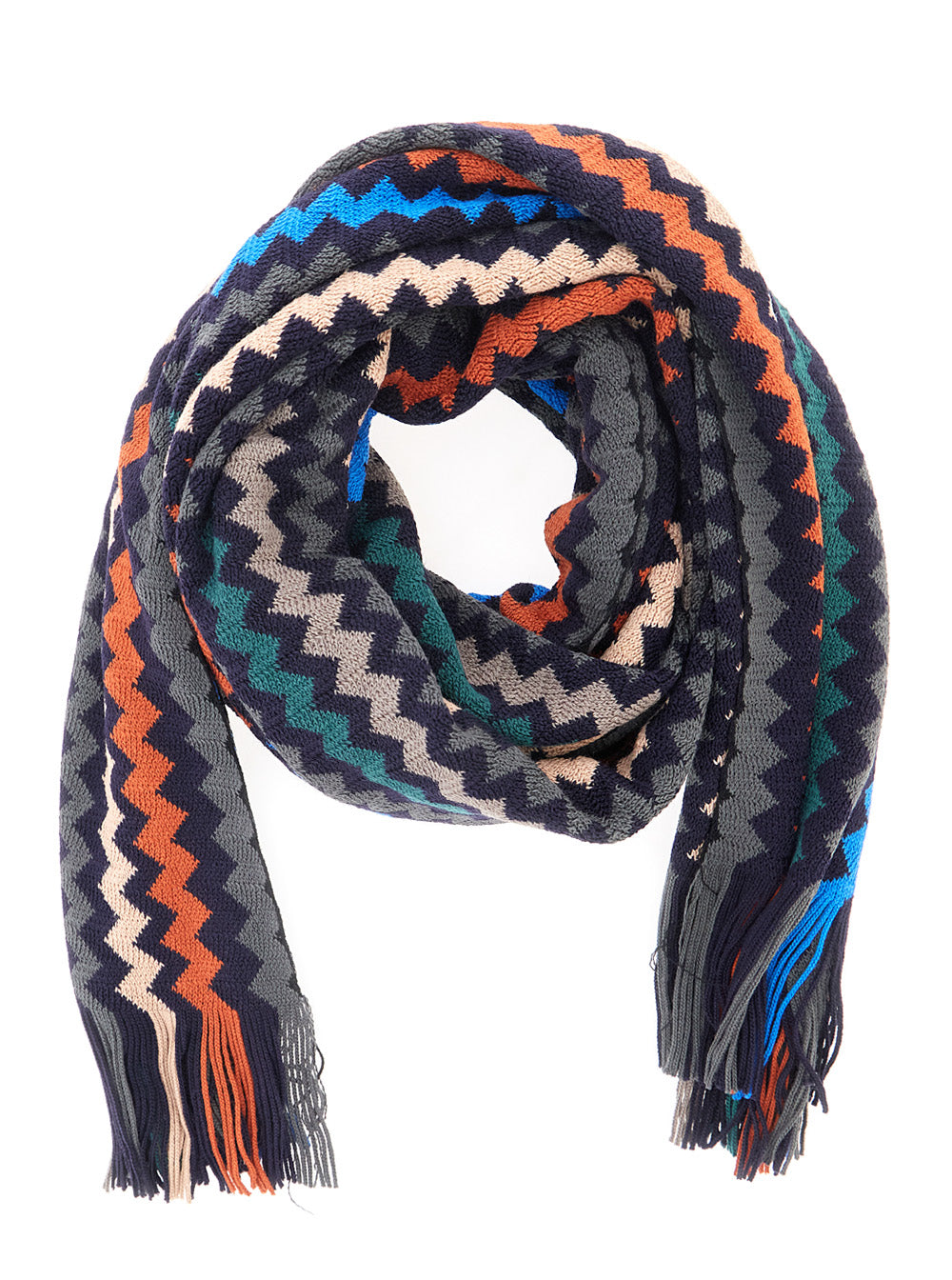 Missoni Men Black Scarf With Zig Zag Motif. In Blend Wool And Polyester. Woman. MISSONI