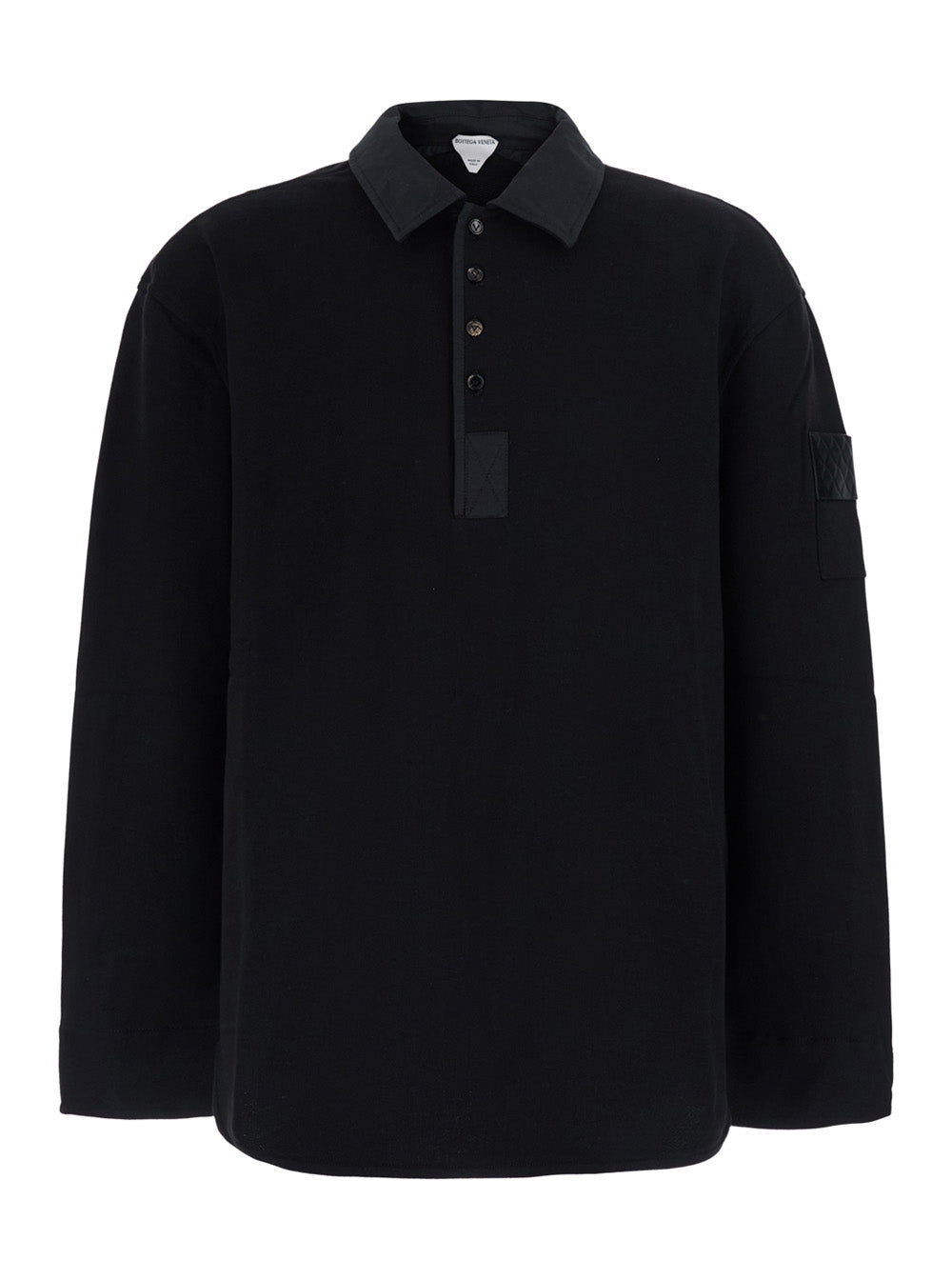 Bottega Veneta Men Black Sweatshirt With Polo Collar And Patch With Intreccio On The Sleeve In Cotton For Men BOTTEGA VENETA